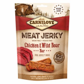 Carnilove Jerky Chicken and Wild Boar Bar 100 g la reducere