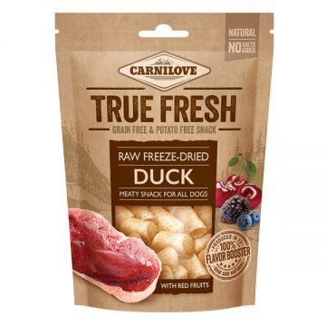 Carnilove True Fresh Raw Freeze-Dried, Rață cu 5 Fructe Roșii, recompense presate la rece fără cereale câini, 40g