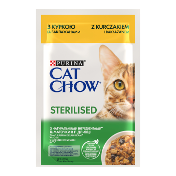 CAT CHOW STERILISED, Pui si Vinete, hrana umeda pentru pisici 1 x 85g ieftina