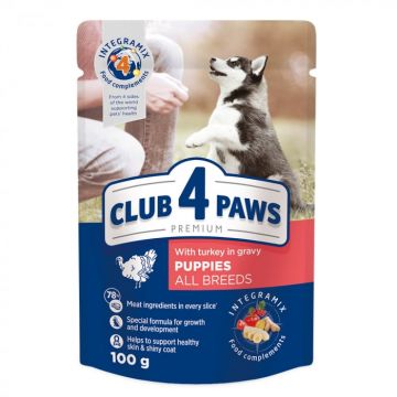 Club 4 Paws Hrana umeda catei (puppies) - curcan in sos, set 24 100g de firma originala