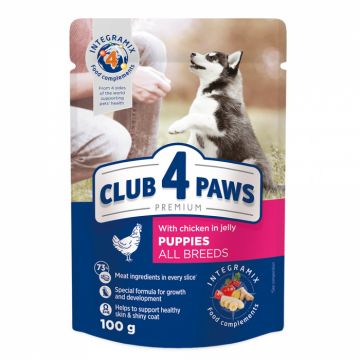 Club 4 Paws Hrana umeda catei (puppies) - Gaina in jeleu, set 24 100g de firma originala