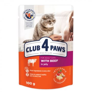 Club 4 Paws Premium Hrana umeda pisici, cu Vita in jeleu set 24 100g ieftina