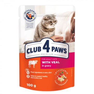 Club 4 Paws Premium Hrana umeda pisici, cu Vita in sos set 24x100g ieftina