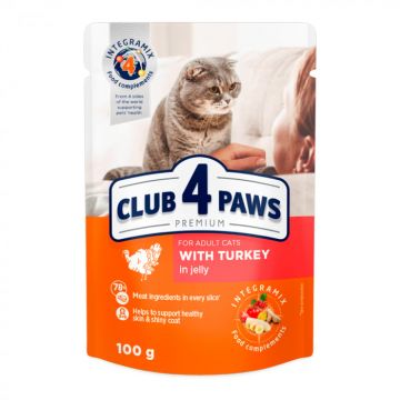 Club 4 Paws Premium Hrana umeda pisici, curcan in jeleu set 24 100g ieftina