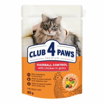 Club 4 Paws Premium Hrana umeda pisici hairball control, cu pui in sos 24x80g ieftina
