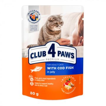 Club 4 Paws Premium Hrana umeda pisici, peste cod in jeleu set 24 100g ieftina