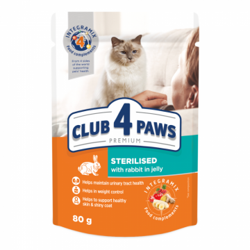 Club 4 Paws Premium Hrana umeda pisici sterilizate - cu iepure, set 24x80g ieftina