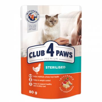 Club 4 Paws Premium Hrana umeda pisici sterilizate, set 24x80g ieftina