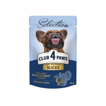 Club 4 Paws Premium Plus Selection Hrana pentru caini adulti de talie mica -Bucati de rata si curcan in sos,12x85g