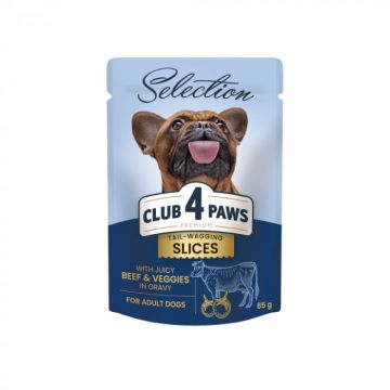 Club 4 Paws Premium Plus Selection Hrana pentru caini adulti de talie mica -Bucati de vita si legume in sos,12x85g