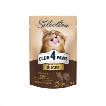 Club 4 Paws Premium Plus Selection Hrana umeda pentru pisici - Bucati de vitel in jeleu de legume, 12x80g