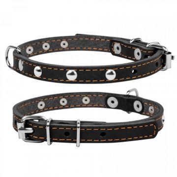 Collar, Zgarda XS, caini, din piele, 14mm latime, 27-35cm lungime, cu decor metalic, negru, 00041