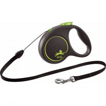 Flexi Black Design, S Cord, lesa retractabila, 5m, verde