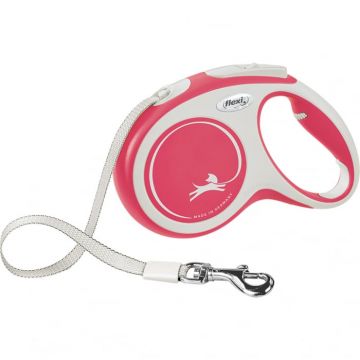 Flexi New Comfort, M Tape, lesa retractabila, 5m, rosu la reducere