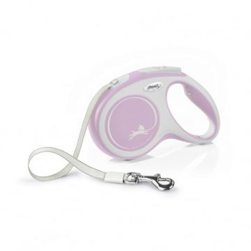 Flexi New Comfort, M Tape, lesa retractabila, 5m, roz la reducere