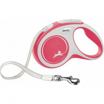 Flexi New Comfort, S Tape, lesa retractabila, 5m, rosu