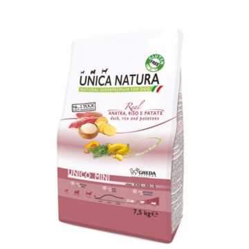 Hrana uscata Natura Unica caini talie mica cu Rata, orez si cartofi 7, 5 kg