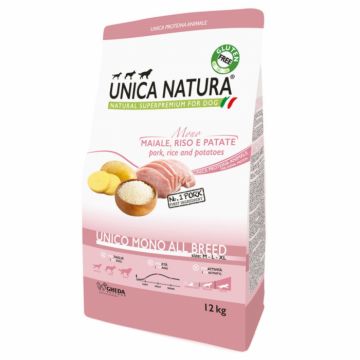 Hrana uscata pentru caini Natura Unica caini toate taliile mono cu Porc 12 kg ieftina