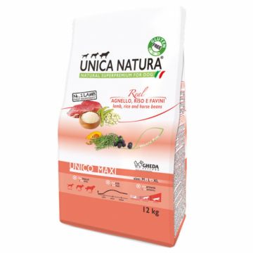 Natura Unica hrana uscata pentru caini talie mare cu Miel,orez si fasole 12 kg