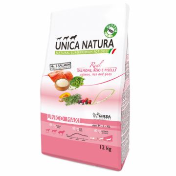 Natura Unica hrana uscata pentru caini talie mare cu Somon,orez si Mazare 12 kg