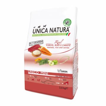 Natura Unica hrana uscata pentru caini talie mica cu Cerb,orez si morcovi 2.5 kg