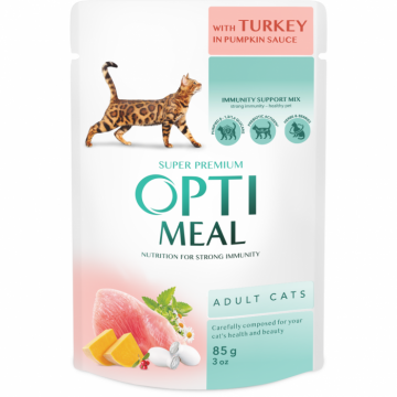 Optimeal Hrana umeda pisici adulte - Curcan in sos de dovleac, set 12 0,085kg ieftina
