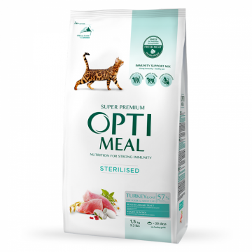 Optimeal Hrana uscata pisici sterilizate - curcan si ovaz 1,5kg