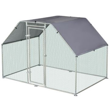 Pawhut Cotet Gard pentru Gaini din Metal Zincat, Usa cu Incuietoare si Sectiune cu Acoperis Oxford 280x193,5x195cm