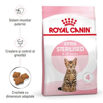 Royal Canin Kitten Sterilised, hrană uscată pisici sterilizate junior, 2kg de firma originala