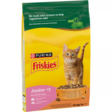 FRISKIES Hrană uscată JUNIOR Complete, cu Pui, Morcov şi bulete cu Lapte