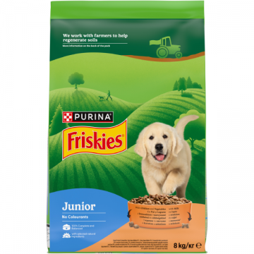 FRISKIES Hrană uscată pentru câini JUNIOR, cu Pui, Legume şi Morcovi