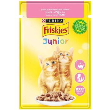 FRISKIES Plic hrană umedă pentru pisici JUNIOR, cu Pui în Sos 85g ieftina