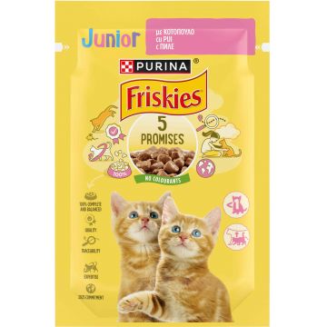 FRISKIES Plic hrană umedă pentru pisici JUNIOR, cu Pui în Sos 85g