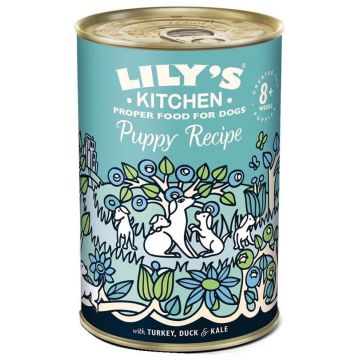 LILY'S KITCHEN Conservă pentru PUPPY, curcan, raţă şi kale 400g