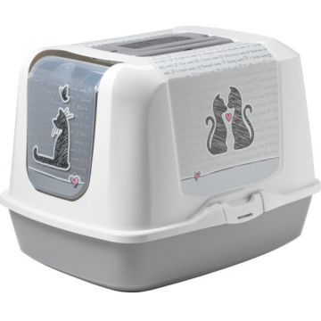 MODERNA Litieră pentru pisici Trendy Jumbo Cats in Love, 57,7x44,5x42,4cm, Gri