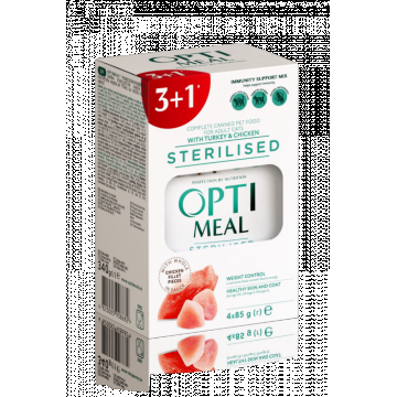 Optimeal Hrana umeda pisici sterilizate - curcan si pui in sos, set 3+1, 4 0,085kg