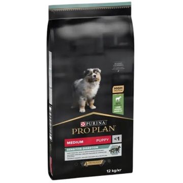PRO PLAN Hrană uscată SENSITIVE DIGESTION câini PUPPY Medium Breed, cu Miel 12kg