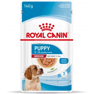 ROYAL CANIN Plic hrană umedă pentru câini Medium Puppy140g