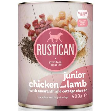 RUSTICAN JUNIOR Pui şi Miel cu Amarant şi Brânză de Vaci 400g
