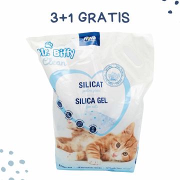 Asternut igienic pentru pisici, Mr. Biffy, Silicat clasic, natur, 7.6 L, sc700, 3+1 GRATIS