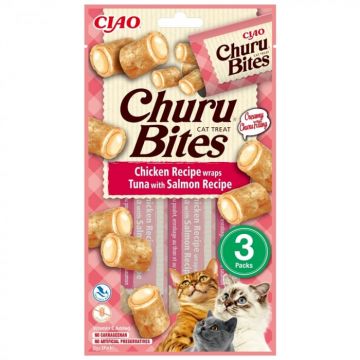 Churu Bites, Recompense pentru Pisici cu Pui, Ton si Somon, 3x10g