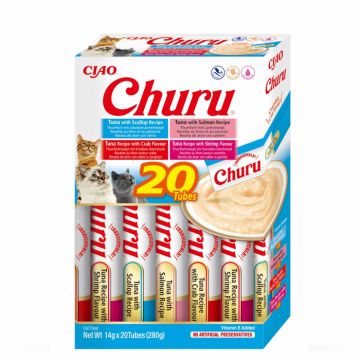 Churu Cat Varieties, Recompense Cremoase pentru pisici, cu Ton si Fructe de Mare, 20 Buc, 280 g