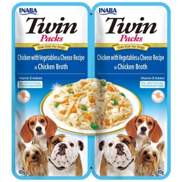 Churu Dog Twin, Pui cu Legume si Branza in Aspic din Supa de Pui, 80g (2x40g)