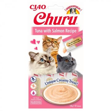 Churu, Recompense Cremoase pentru Pisici cu Ton si Somon, 4x14g