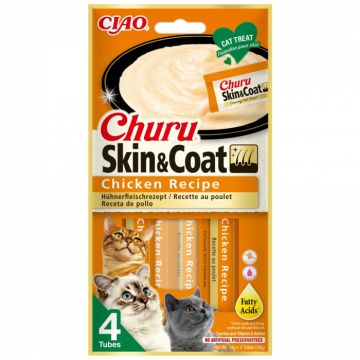 Churu SkinCoat, Recompense Cremoase pentru Pisici cu Pui, 4x14g