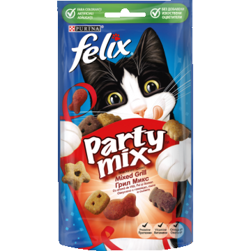 FELIX PARTY MIX Mixed Grill cu Vita, Pui, Somon, recompense pentru pisici, 60 g