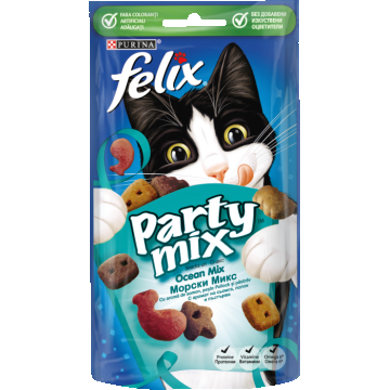 FELIX PARTY MIX Ocean Mix cu Somon, peste Pollock, Pastrav, recompense pentru pisici, 60 g