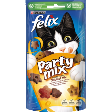 FELIX PARTY MIX Original Mix cu Pui, Ficat, Curcan, recompense pentru pisici, 60 g