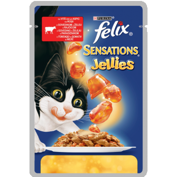 FELIX SENSATIONS Vita cu Rosii in aspic, hrana umeda pentru pisici, 85 g
