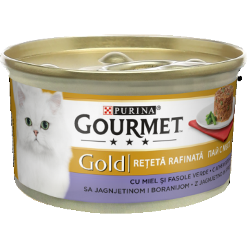 GOURMET GOLD Savoury Cake cu Miel si Fasole verde, hrana umeda pentru pisici, 85 g